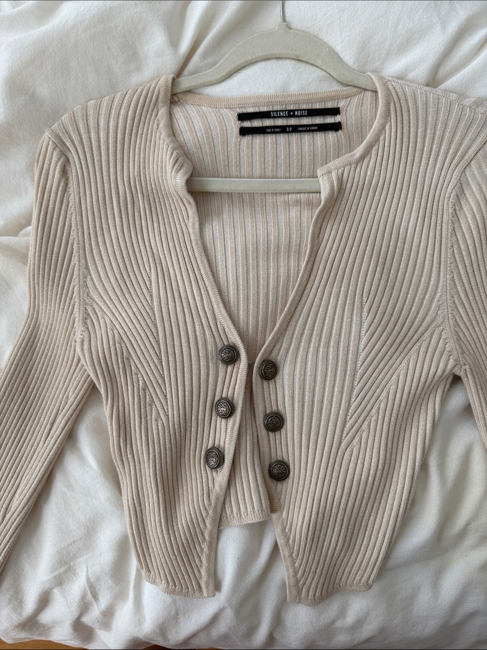 silence + noise Cream Ribbed Button-Front Cardigan